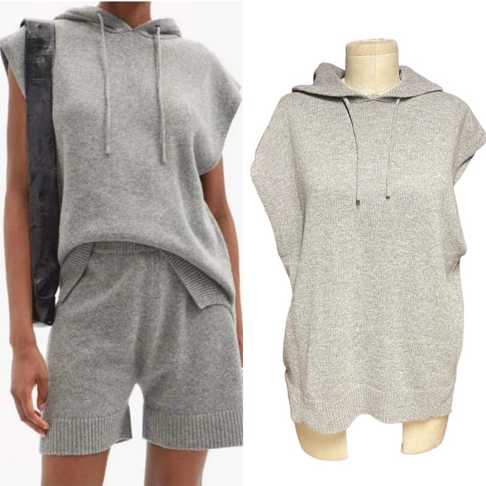 Frankie Shop Juno Sleeveless Knit Hoodie Grey Melange Size XS/S